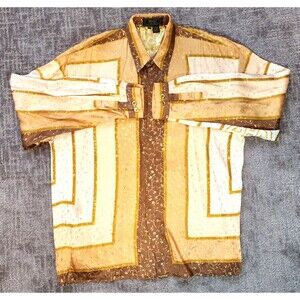 Vintage Mens Monzini Four Blessings Good Luck Gold Vine Metallic Silk Shirt XXL